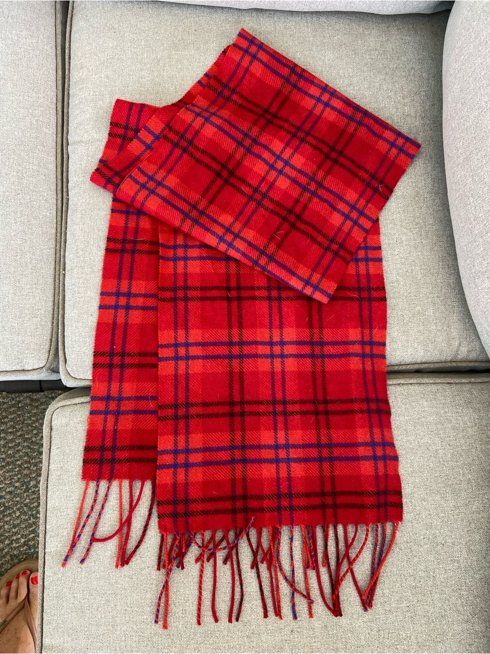 Peck & Peck Red Plaid Cashmere Scarf